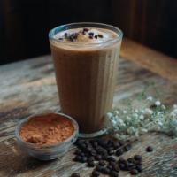 Collagen Coffee Smoothie · Cold brew coffee*, collagen, banana*, honey, hemp seeds*, cacao*, *organic