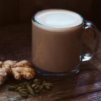 Chaga Chai (no caffeine) · Choice of milk, coconut sugar, cinnamon, eleuthero, ginger, cardamom, dandelion root, chicor...