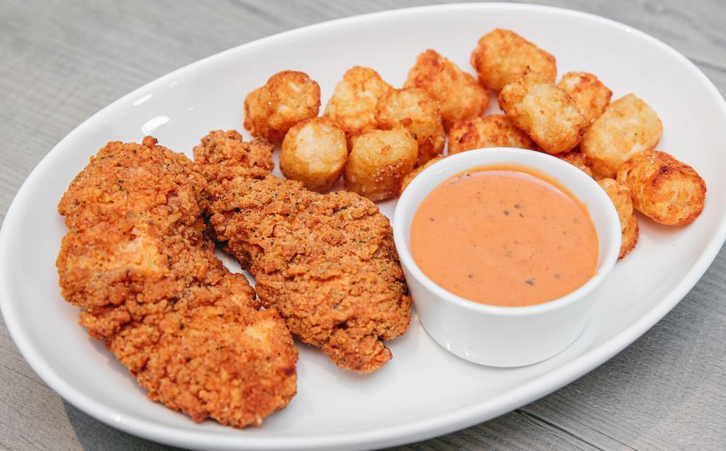 The Coup 2-piece Tenders & Tots Combo · Organic air-chilled chicken tenders cooked in organic refined coconut oil with certified organic crispy potatoes.