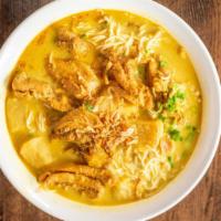 9. Curry Chicken Vermicelli · 160661386 favorite: Mild spicy. Spicy coconut milk curry broth noodle soup. Served with spro...