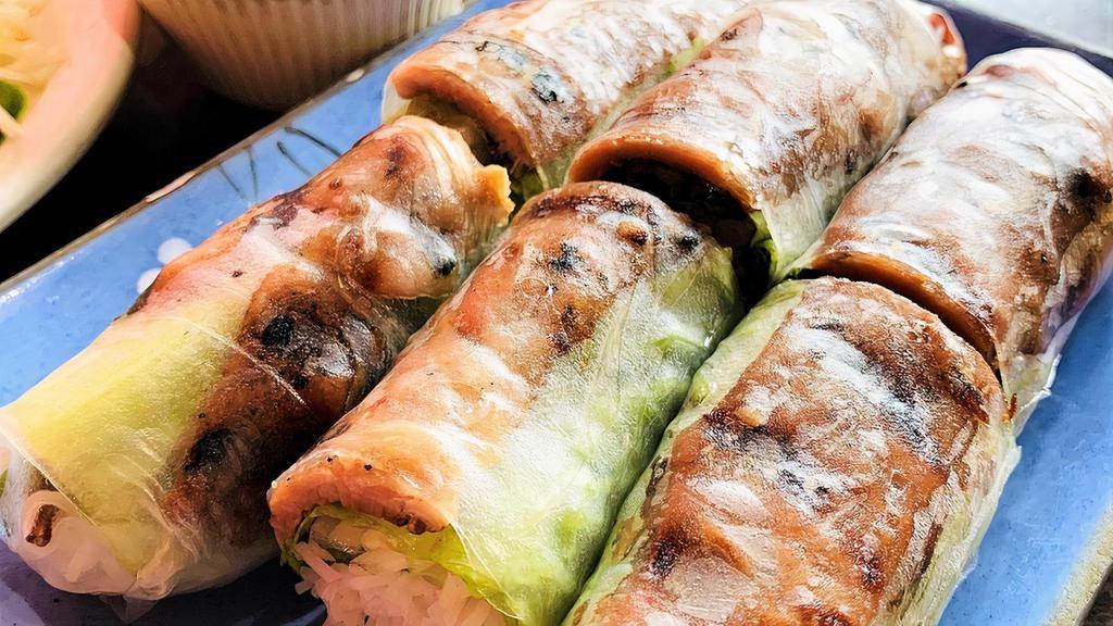 16. Six Grilled Pork Rolls · Soft rice paper rolls with grilled pork, lettuce, mint and vermicelli noodles.