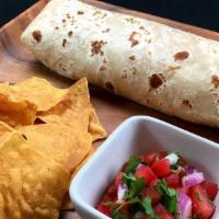 Vegetarian Regular Burrito · Served with rice, beans, pico de gallo, lettuce,  cheese, and sour cream.