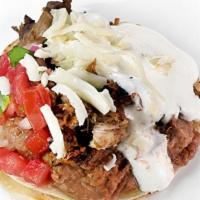 Super Taco Supremo · Choice of meat (steak, grilled chicken, carnitas, al pastor) beans, cheese, sour cream, sals...