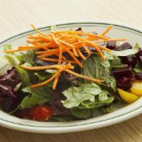 Mixed Greens Salad · Mixed green lettuce, balsamic vinaigrette, cherry tomatoes, shredded carrots