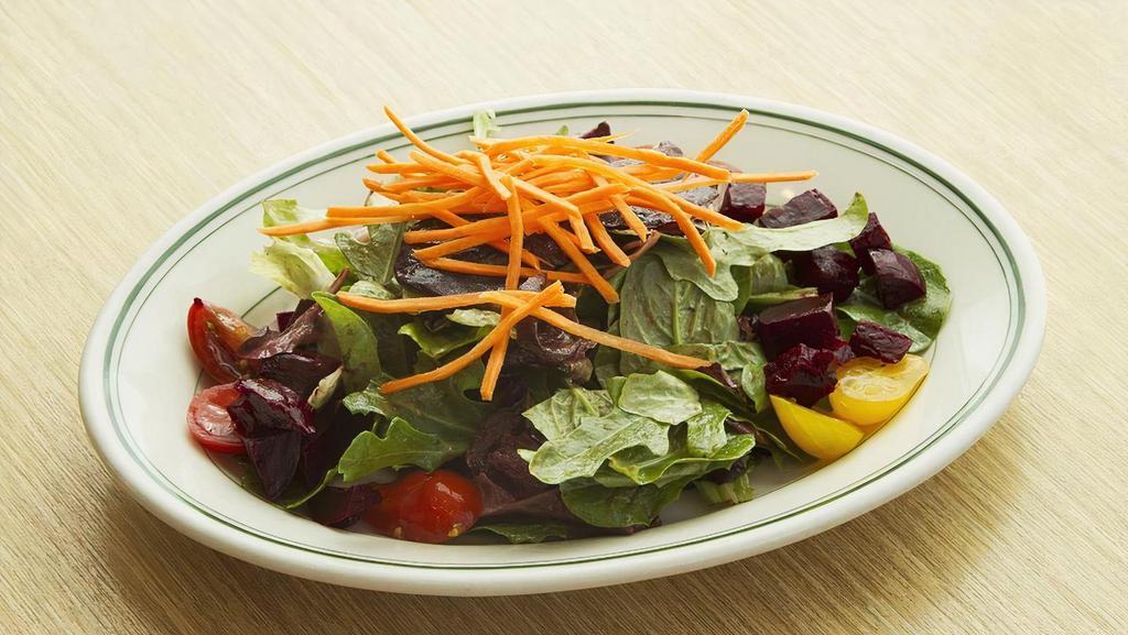 Mixed Greens Salad · Mixed green lettuce, balsamic vinaigrette, cherry tomatoes, shredded carrots