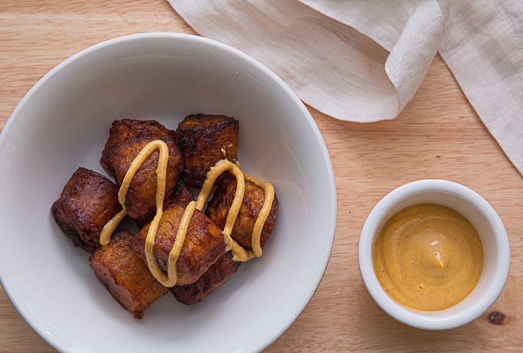 Plantains · Naturally sweet plantains with chipotle aioli (contains eggs). Good for: gluten-free, paleo, vegetarian, vegan (no aioli), plant-based, and whole30 (no aioli - honey).