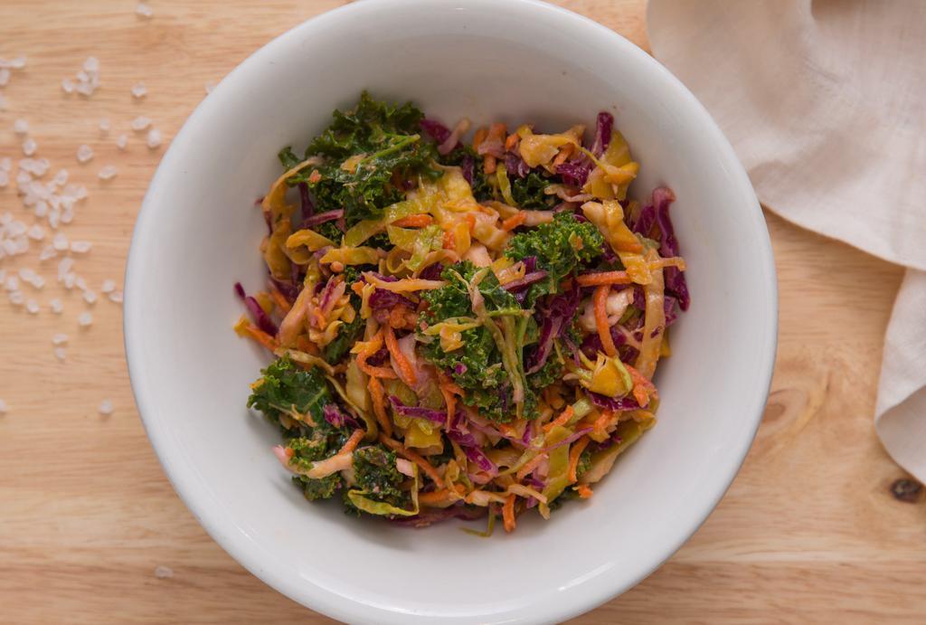Kale Slaw · Fresh kale, shredded cabbage, and carrots in a house-made vinaigrette. Good for: gluten-free, paleo, keto, vegan, vegetarian, and whole30.