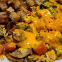 Santa Rosa Scramble · Spinach, tomatoes, onions and mushrooms with cheddar cheese