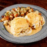 New Orleans Benedict · Crab cakes on an English muffin with poached eggs and spicy cajun hollandaise.