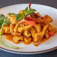 Cashew Nut · Stir-fried lightly battered chicken with cashew, onion, garlic, bell peppers and homemade ho...