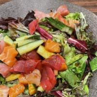Poke Salad · Mixed Fish, Green Salad, Seaweed Salad, and Cucumber