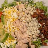 Cobb Salad · Chopped lettuce, grilled chicken, bacon, cherrry tomatoes, avocado, egg, blue cheese crumble...