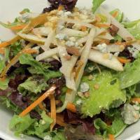 Pear & Bleu Cheese Salad · Mix salad with red wine dressing, bleu cheese, macadamia nut.
