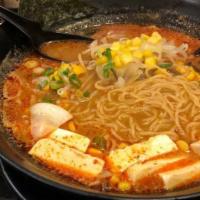 A9. Vegetarian Miso Ramen · 素菜拉面 Spicy or not spicy and vegetarian. Mushroom, nori (seaweed), chicken egg (half an egg),...