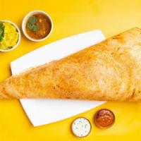 Plain Dosa · Crepe made with rice and lentils served with chutney and sambar.