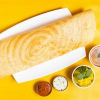 Butter Masala Dosa · Crepe made with rice and lentils served with chutney and sambar garnished with butter.