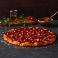 Ulti Meat Pizza (Personal) · The Ultimate in Premium Meats. Primo pepperoni, linguiça, bacon, Italian sausage on zesty re...