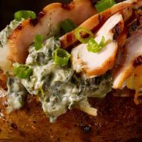 Chicken, Spinach & Cheese Baker · Creamy spinach, cheesy potato, and marinated smoked chicken