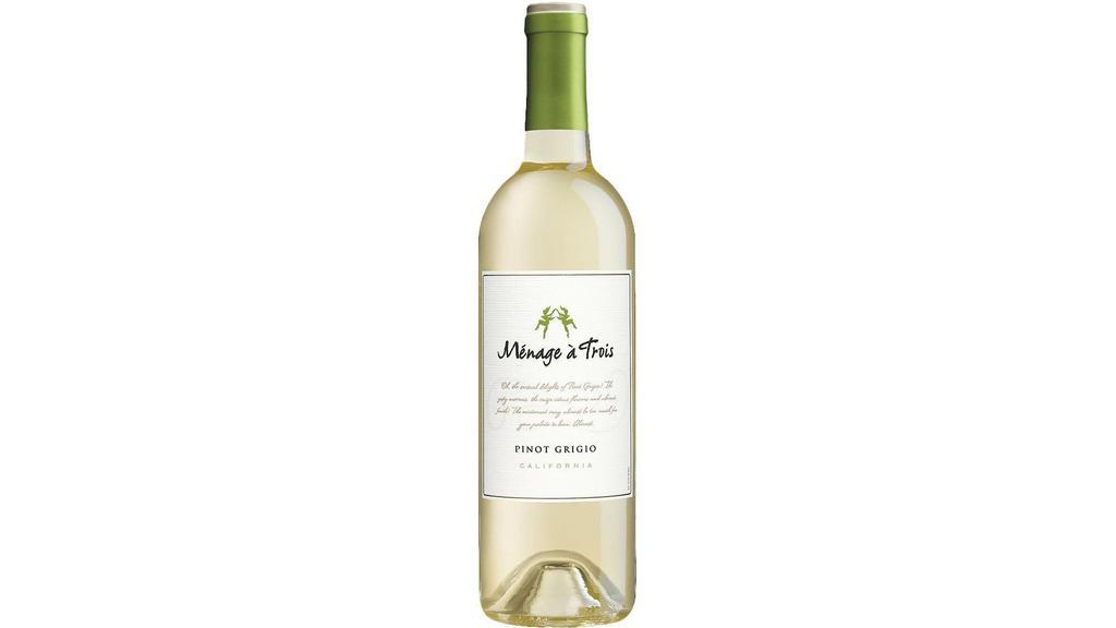 Menage A Trois Pinot Grigio (750 Ml) · Our Ménage à Trois Pinot Grigio is the perfect, all-purpose white. Fresh, fruit-forward and oh-so-drinkable, it’s delicious on its own and wonderfully versatile with food. A wine for all seasons and reasons.