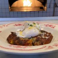 Yukon Gold Potato Hash · with Kale, Onions, Cheddar & Poached Eggs