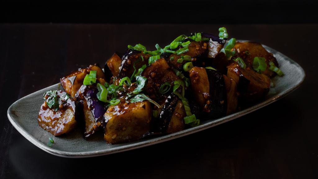 Eggplant and Garlic · Sauteed eggplant with garlic ginger scallions basil soy sauce and dried chilies. gfs.