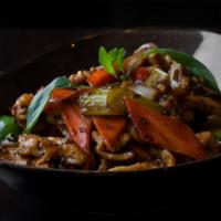 Black Pepper Chicken · Marinated chicken with onions, red and green bell peppers, celery, carrots, ginger, garlic s...