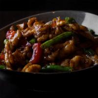 Chicken Tofu · Wok fried chicken with tofu, string beans, bell peppers, garlic, ginger, basil with hoisin a...