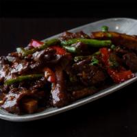 Beef Tofu · Tri tip wok-fried with tofu, string beans, bell peppers, garlic, ginger, basil with hoisin a...