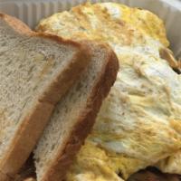 All Star Omelette · An omelette made with 3 organic eggs, shredded jack and cheddar with bacon, sausage, ham, be...