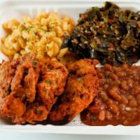 Spicy Fried Chicken Plate · Spicy Louisiana  fried chicken with a choice of 3 country-style sides.