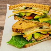 2. The Valley Vegetarian · Avocado, mix cheese, onion, pepper, cucumber, pickles and all condiments on wheat.