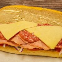 6. The Classic Italian · Honey baked ham, salami, Swiss cheese, onion, olives and lettuce, tomato, mayo, Italian on r...