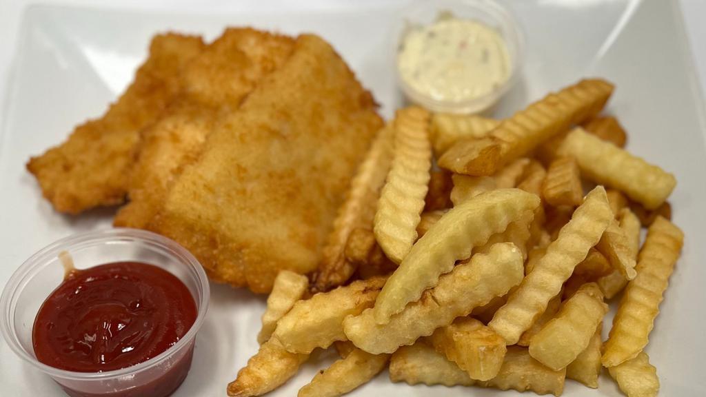Fish and Chips · A classic fish and chips dish of panko fish fillets and fries, deep fried to golden brown perfection.