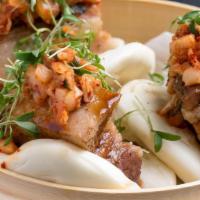 Pig Baos · Braised Pork Belly, Kimchee, Hoisin-Ginger Glaze, Steamed Buns