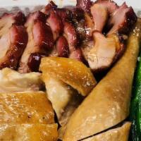 BBQ pork+soy sauce chicken rice叉油鸡饭 · 