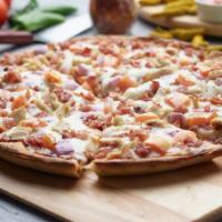 Bbq Chicken Pizza · This pizza has our signature BBQ sauce, fresh diced mozzarella cheese, crisp red onions, jui...
