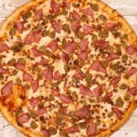 The Meat Sweats · A hearty pie with your friends ham, sausage, and bacon.