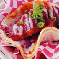 Gangjung Fried Chicken Taco 裹醬塔可餅 · Famous ARIA's GangJung Fried Chicken with the warm tortilla, chipotle aioli fresh coleslaw, ...