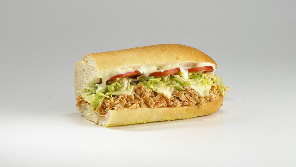 #44 Buffalo Chicken Cheese Steak · Frank's Red Hot SauceÂ®, lettuce, tomato, white American cheese with blue cheese dressing.