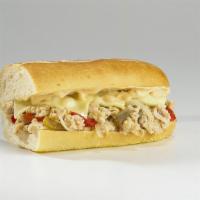 #42 Chipotle Chicken Cheese Steak · Grilled onions, peppers, white American cheese and chipotle mayo.