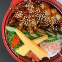 B3. Unagi Donburi · Sliced bbq eel over rice. Served with eel sauce and sesame.