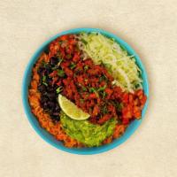 Al Pastor Bowl · Al pastor, mexican rice, beans, pico de gallo, lettuce, and lime.