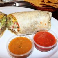 Super Burrito  · 14” Flour tortilla, stuffed with your choice of meat, rice, whole beans, cheese, pico de gal...