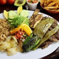 Tampiqueña · Carefully grilled skirt steak, Mexican cactus (prickly cactus), Fresh Mexican cheese, onions...