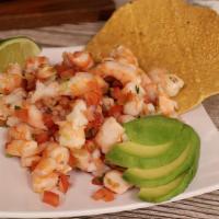 Tostadas Ceviche de Camaron · Shrimp ceviche tostada, very delicious fully cooked shrimp chopped and mixed with chopped re...
