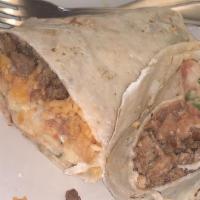 Breakfast Burrito · With scrambled eggs and chorizo.