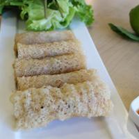 A8. Green Lotus Egg Roll · Chả giò r. Vegan. Deep fried egg rolls with special wrap, lettuce and herbs served with fish...
