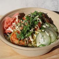 Prawn Bowl · Broiled prawns plus rice, noodles, pickled ginger, pickled carrot and daikon, cucumber, red ...