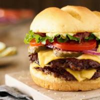 Double Classic Smash® Burger · Double Certified Angus Beef, American cheese, lettuce, tomatoes, red onions, pickles, Smash ...