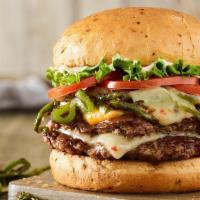 Colorado Double Smash · 2 Certified Angus Beef patties, pepperjack cheese, melted cheddar cheese, grilled chiles, le...